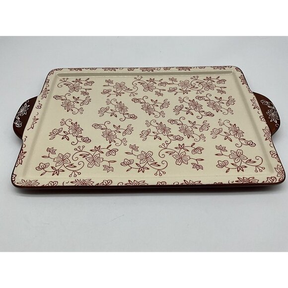 Temp-Tations Cranberry Floral Lace Serving Tray 14 x 9.5 Serveware Cottagecore - Picture 7 of 16